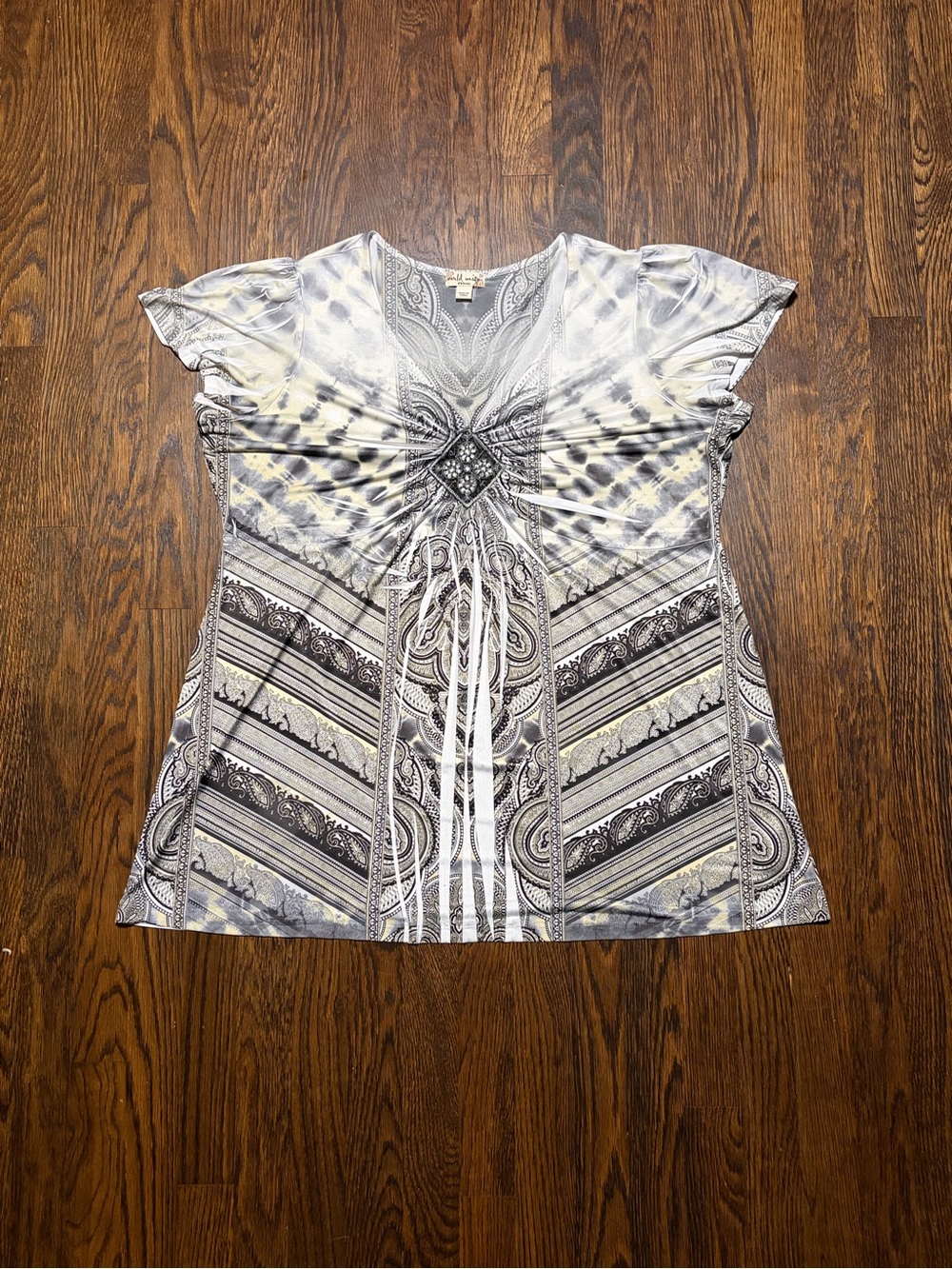 World Unity Embellished V-Neck Top Plus Size 2X